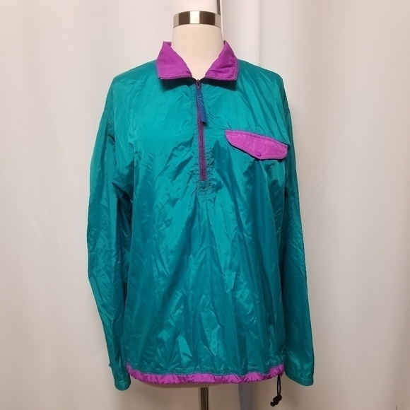 Vintage 80s Retro L.L.Bean Aqua Berry Windbreaker Jacket USA Made Woman's Large - Picture 1 of 7